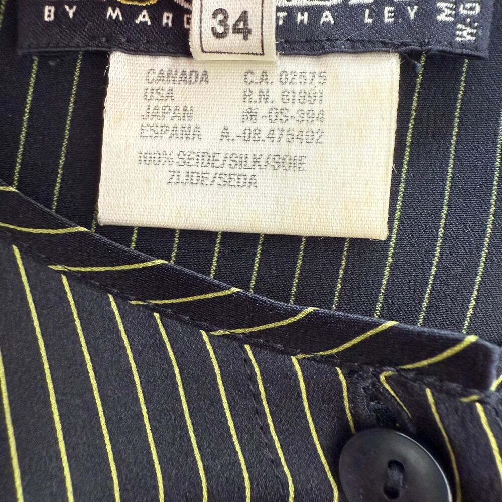 Escada Silk Button-Down Shirt Black/Green Striped Long Sleeves 34 (US 4) Vintage - Picture 10 of 12